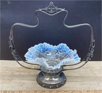 Antique Brides' Baskets/Opaline Fluted Glass Dish