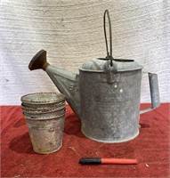 Vintage Galvanized Watering Jug w/4 pots