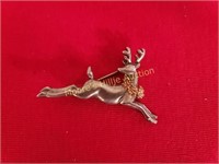 Vtg Signed Lia Silver Leaping Reindeer Brooch
