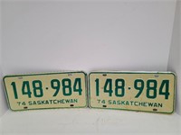 Two 1974 Sask. License Plates