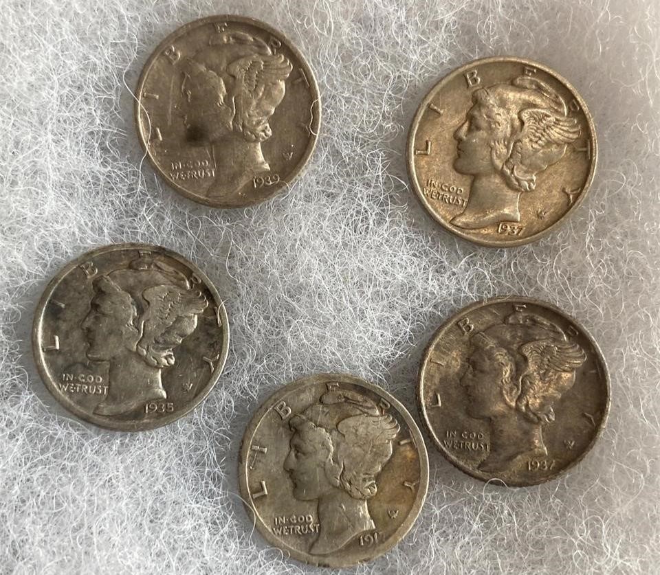 5 Mercury Dimes