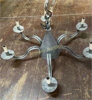 PUNCHED TIN 6 ARM CHANDELIER - GRAY