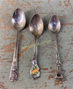 3 SILVER SOUVINER SPOONS 2 ARE 925 1 IS 800