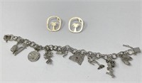 Sterling Silver SC Charm Bracelet and Earrings