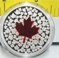 2013 $20 Coloured Red Cdn Flag Silver Coin Issued