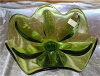 Mid century modern glass pedestal art glass bowl