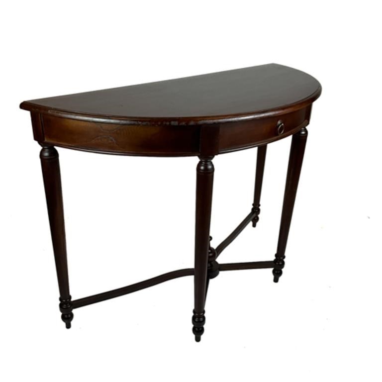 20TH C. MAHOGANY DEMI LUNE CONSOLE TABLE