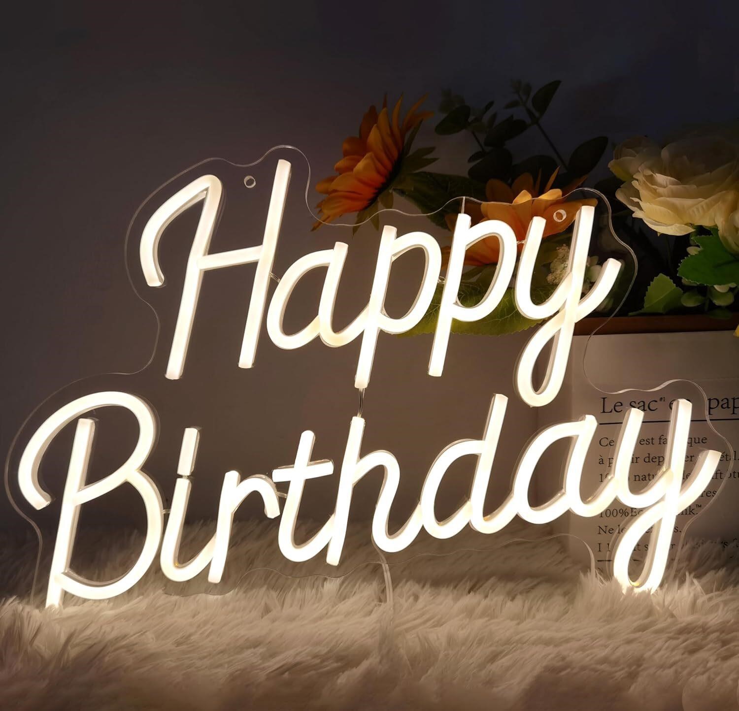 Happy Birthday Neon Sign with Dimmable Switch - EM