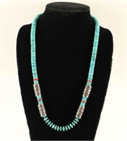 Kingman Turquoise & Coral Singer Style Necklace