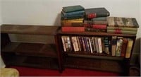 2 wood bookshelves and books,