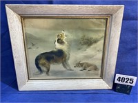 Antique Print, Collie w/Lamb, 12.25"W X 10"T