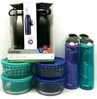 4 Pyrex Dishes/ Contigo Water Bottles & Thermoses