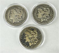 1900-O, 1901-O, 1883-O Morgan Silver Dollars.