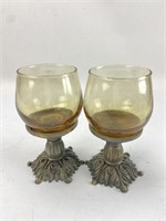 (2) Vintage Amber Glass Pedestal Goblets / Votive