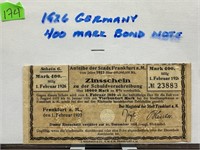 1926 GERMANY 400 MARK BOND NOTE