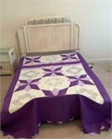 P88 x 98 inch embroidered floral  handmade quilt