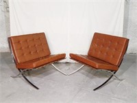 Pair 1969 Knoll Barcelona Chairs.Original Leather