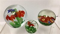 (3) Art glass paper weights- butterflies and