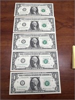 5 consecutively $1.00 bills