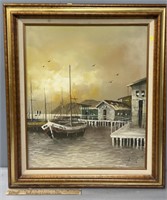 Fishing Pier Oil Painting on Canvas