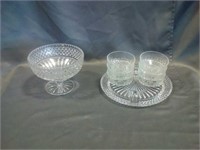 Lead crystal compote, serving platter, and 6 bowls