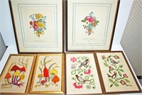 (2) Framed Floral Prints, Needle Work, Crewel Work