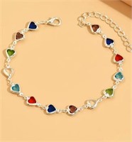 Silver Multi Colored Heart Bracelet