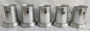 Lot of 5 Metal Mugs with Glass Bottoms