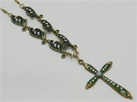 Vintage Enamel Nouveau Style Cross Necklace - 18