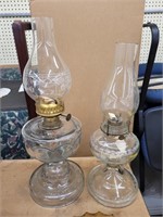 Pair of Oil Lamps and Amber Glass Ashtray