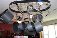 Large lot of Pots and Pans with Hanging Rack