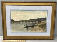 Bridge in Landscape Oil Painting on Paper