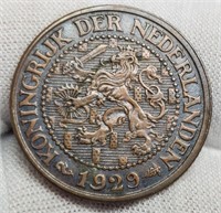 1929 Netherlands 2 1/2 Cent Coin AU