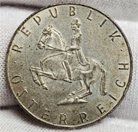 1960 Austria Silver 5 Shilling 64%/5.2 G