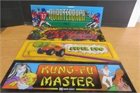 4  Vintage Arcade Game Signs Super Bug, Kung Fu +