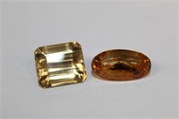 Loose Citrines; 2 large Citrine (1) emerald cut