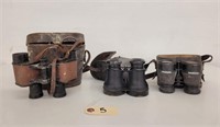 (3) Pair of Vintage Binoculars in Leather Cases
