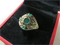 NEW EMERALD ROSE GOLD OVER 925 SILVER RING SZ 6.5