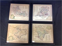 4 SMALL ENGLISH CHANNEL MAPS FRAMED