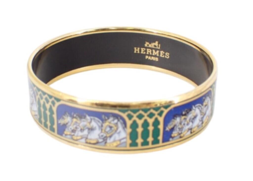 Hermes Enamel Horse Bangle Bracelet