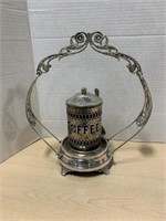 Silver Plate coffee caddy with blue liner plus