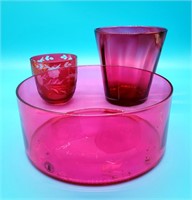 Ruby Red Glass Vase & Others