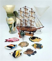 Souvenir Fish Magnets, Ship Model, Martini Glass+