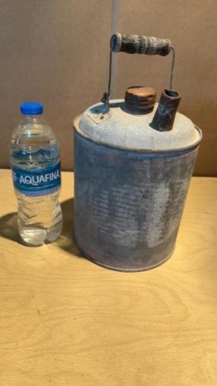 Vintage Galvanized Gas Can with Wood Bail Handle