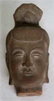 Large sandstone head of a Bodhisattva.