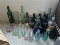 Group Old Glass Bottles- Some Raised Lettering &