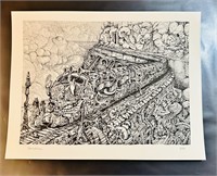 David Welker The New Year's Train - Line Art Print