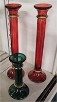 3 Glass Candle Sticks