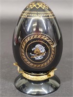 Vintage Russian Black Lacquer Egg with Stand