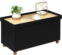 PINPLUS Ottoman with Storage, Black Linen Large Be